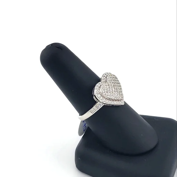 Heart Pave Ring Sterling Silver 925 - Picture 1 of 10
